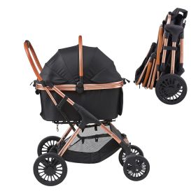 Pet Stroller, 4 Wheels Dog Stroller Rotate with Brakes, 66 lbs Weight Capacity, Puppy Stroller with Detachable Carrier, Storage Basket and Pet Pa